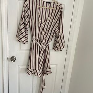 Boohoo navy and burgundy stripe skater dress